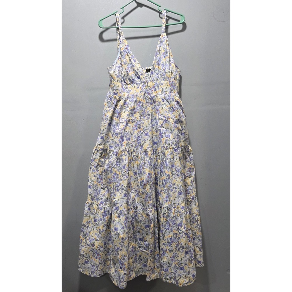 Lulus Brightly Blossoming Multi Floral Tiered Midi Dress L Print Sleeveless